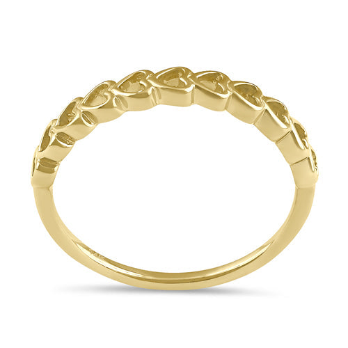 Solid 14K Gold Heart Row Ring