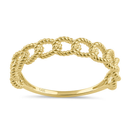 Solid 14K Gold Rope Curb Chain Ring