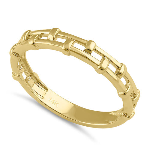 Solid 14K Gold Stackable Stitched Bead and Bar Ring