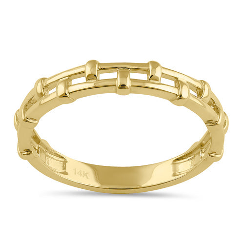 Solid 14K Gold Stackable Stitched Bead and Bar Ring