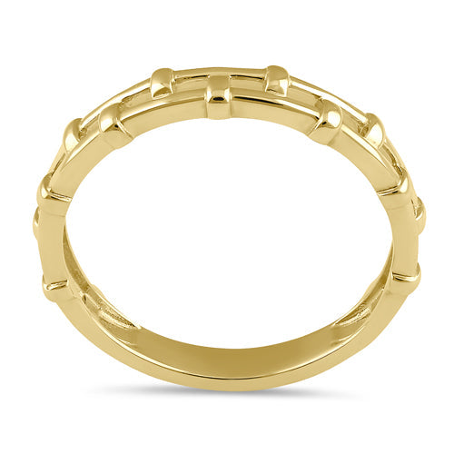 Solid 14K Gold Stackable Stitched Bead and Bar Ring