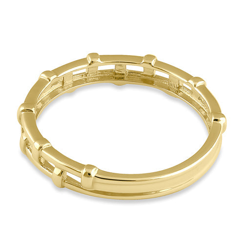 Solid 14K Gold Stackable Stitched Bead and Bar Ring