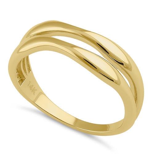 Solid 14K Gold Thick Double Wave Ring