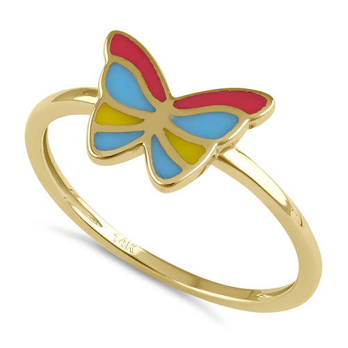 Solid 14K Gold Colorful Butterfly Ring