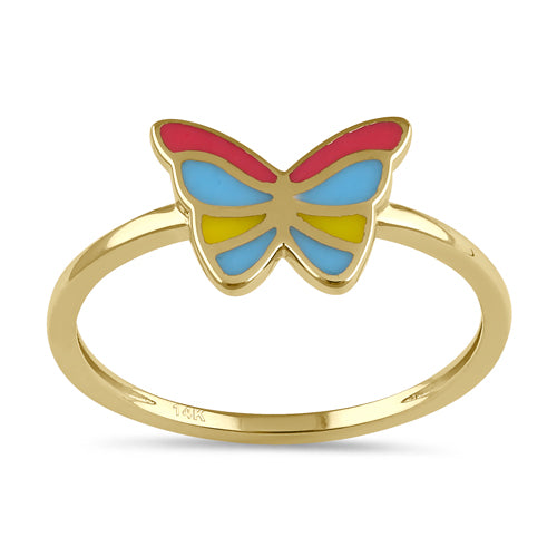 Solid 14K Gold Colorful Butterfly Ring