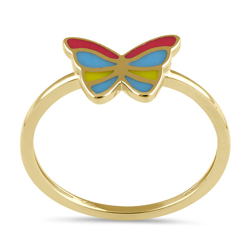 Solid 14K Gold Colorful Butterfly Ring