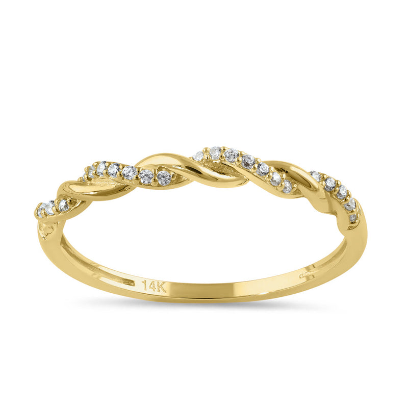 Solid 14K Gold Half Eternity CZ Rope Twist Ring