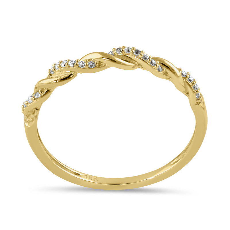 Solid 14K Gold Half Eternity CZ Rope Twist Ring