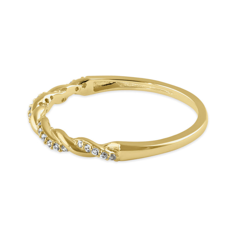 Solid 14K Gold Half Eternity CZ Rope Twist Ring