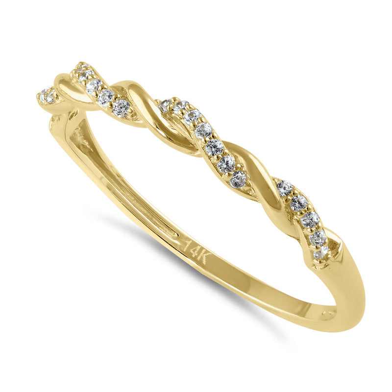 Solid 14K Gold Half Eternity CZ Rope Twist Ring