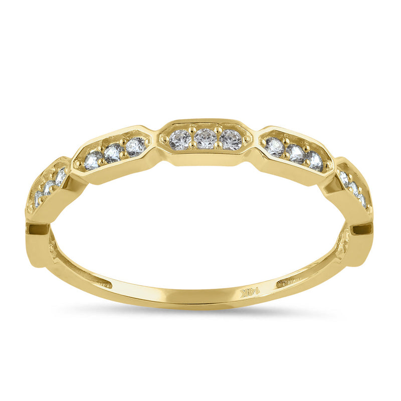 Solid 14K Gold Half Eternity Elongated Hexagon CZ Ring