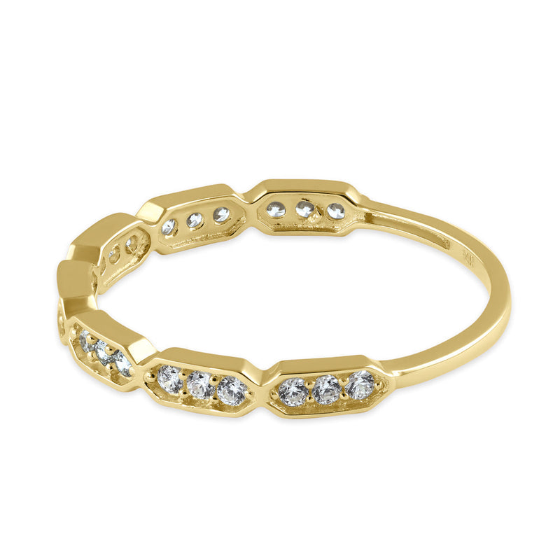 Solid 14K Gold Half Eternity Elongated Hexagon CZ Ring