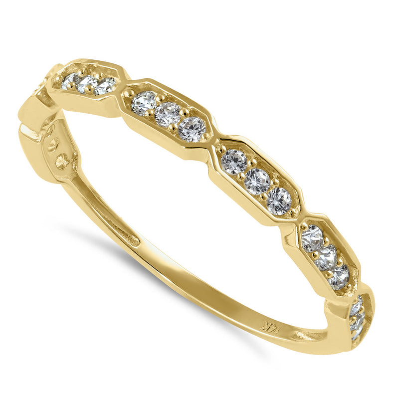 Solid 14K Gold Half Eternity Elongated Hexagon CZ Ring