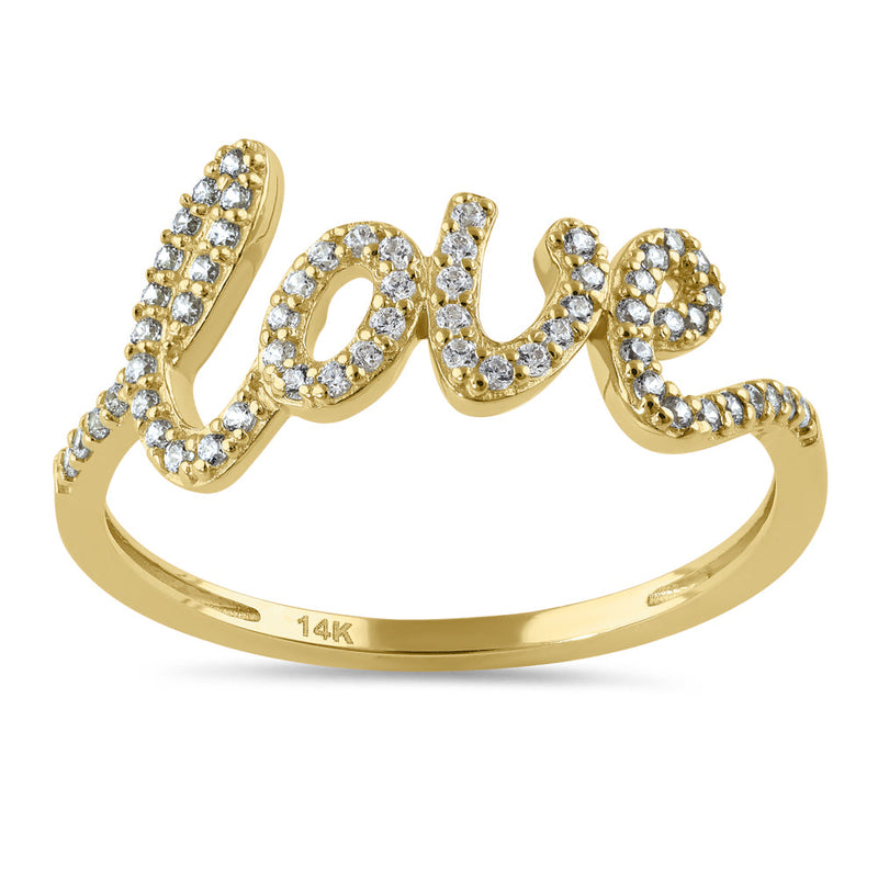 Solid 14K Gold Large Love CZ Ring