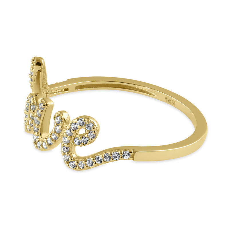 Solid 14K Gold Large Love CZ Ring