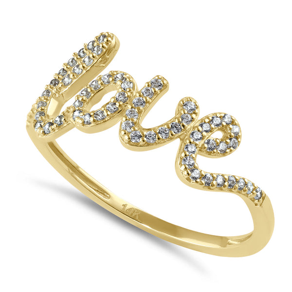 Solid 14K Gold Large Love CZ Ring