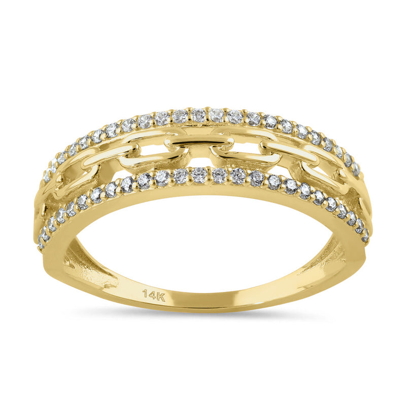 Solid 14K Gold Trendy Chain CZ Ring