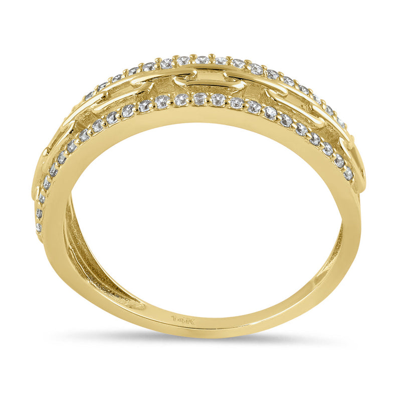 Solid 14K Gold Trendy Chain CZ Ring