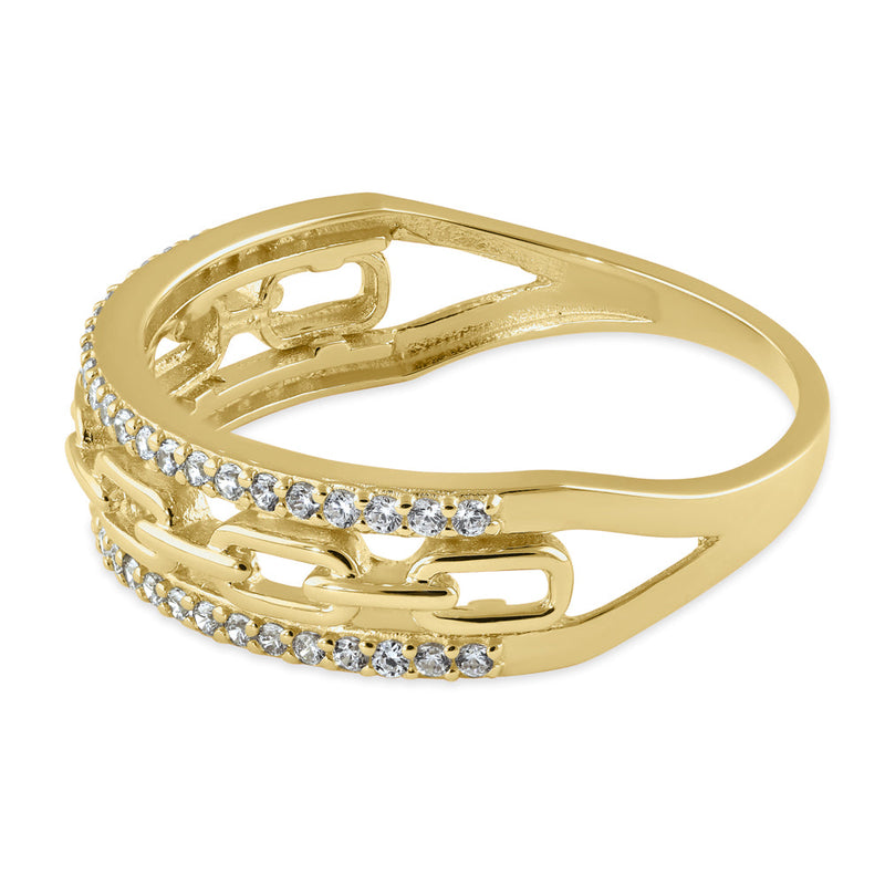 Solid 14K Gold Trendy Chain CZ Ring