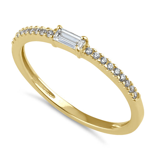 Solid 14K Gold Dainty Baguette CZ Stackable Ring