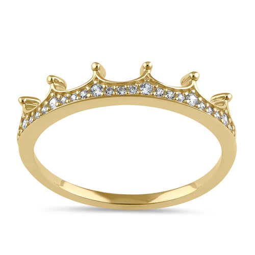 Solid 14K Gold Dainty Crown CZ Ring