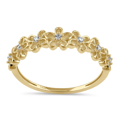 Solid 14K Gold Flower CZ Ring