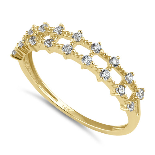 Solid 14K Gold Layered Beaded CZ Ring