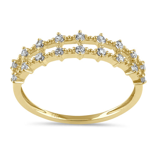 Solid 14K Gold Layered Beaded CZ Ring