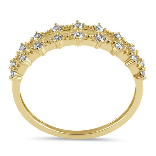 Solid 14K Gold Layered Beaded CZ Ring