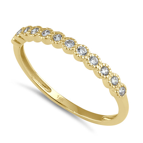 Solid 14K Gold Scalloped Thin CZ Ring