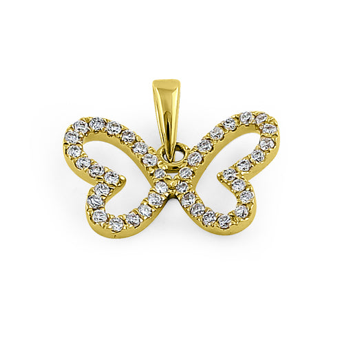 Solid 14K Yellow Gold Butterfly Diamond Pendant