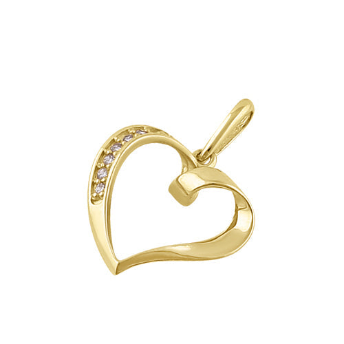 Solid 14K Gold Ribbon Heart Diamond Pendant