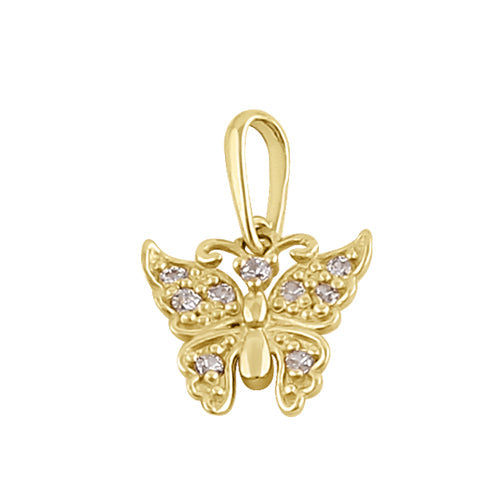 Solid 14K Gold Butterfly Diamond Pendant