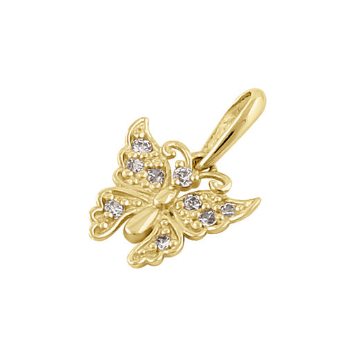 Solid 14K Gold Butterfly Diamond Pendant