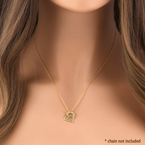 Solid 14K Yellow & Rose Gold Accent Double Heart Diamond Pendant