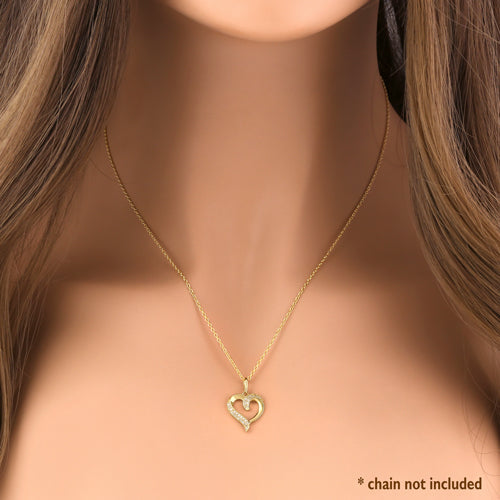 Solid 14K Yellow Gold Heart Double Row 0.13 ct. Diamond Pendant