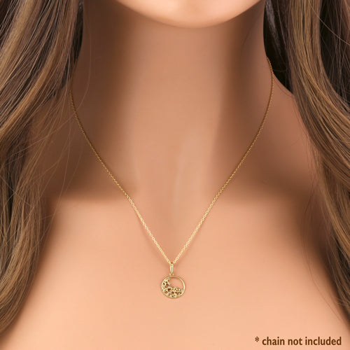 Solid 14K Yellow Gold Fall Leaves Diamond Pendant