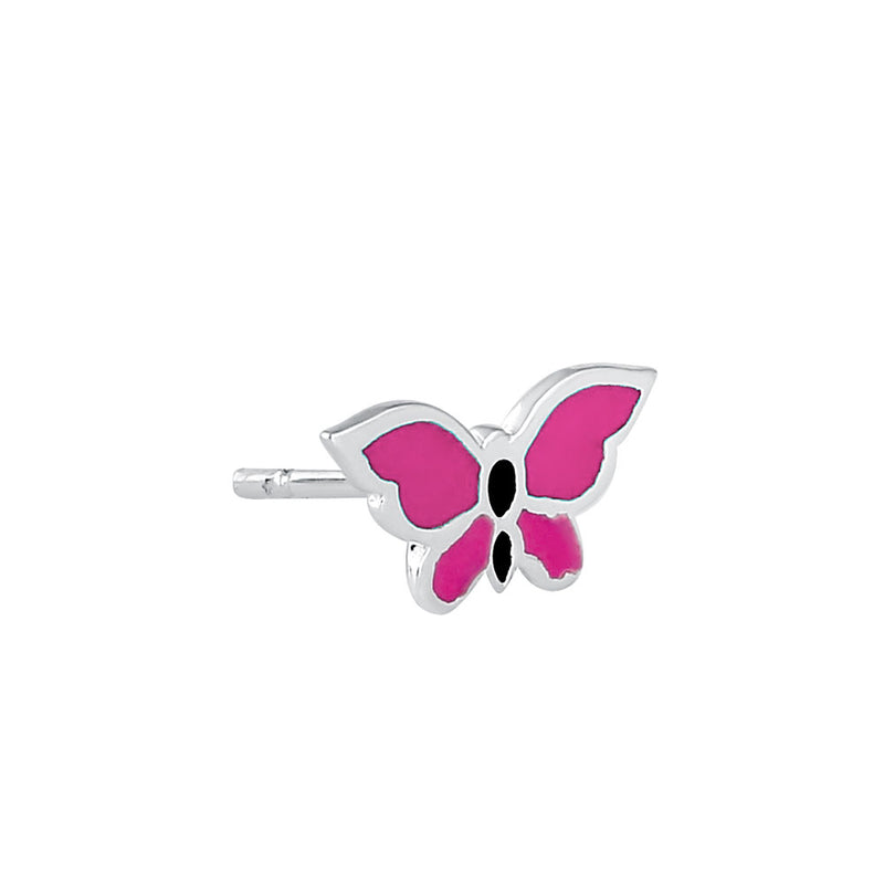 Sterling Silver Pink Enamel Butterfly Earrings