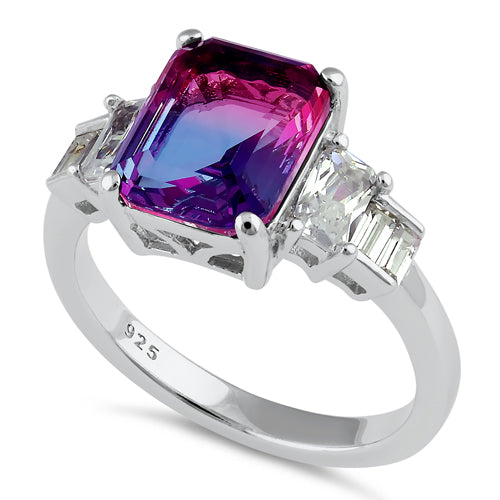 Sterling Silver Bicolor Blue Purple Ombre CZ Ring