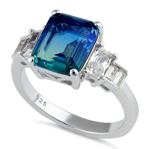 Sterling Silver Bicolor Blue Green Ombre CZ Ring