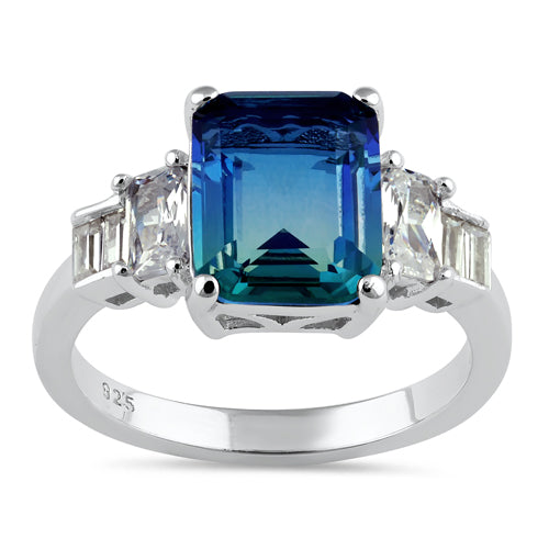 Sterling Silver Bicolor Blue Green Ombre CZ Ring