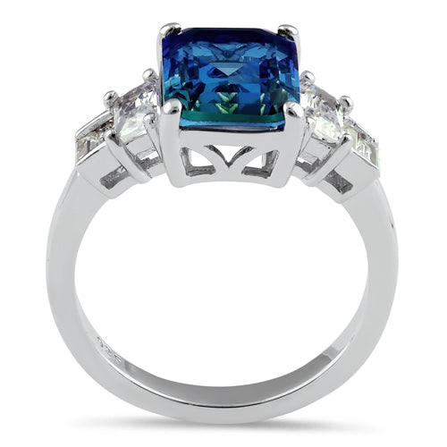 Sterling Silver Bicolor Blue Green Ombre CZ Ring