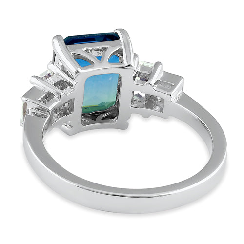 Sterling Silver Bicolor Blue Green Ombre CZ Ring