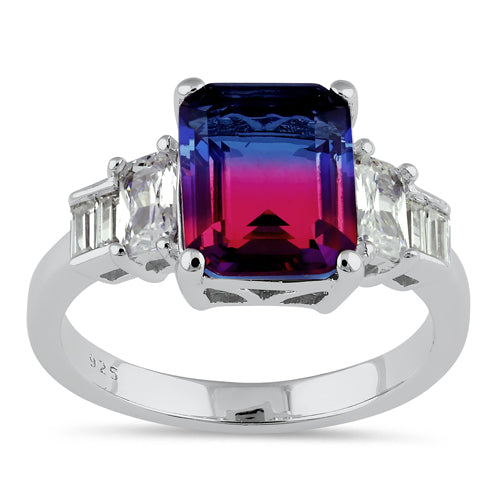 Sterling Silver Bicolor Blue Ruby Ombre CZ Ring