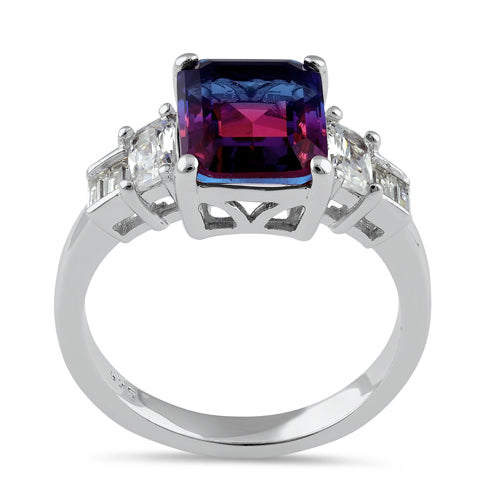 Sterling Silver Bicolor Blue Ruby Ombre CZ Ring