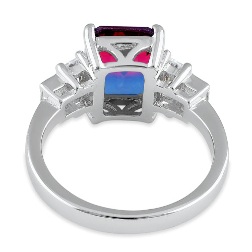 Sterling Silver Bicolor Blue Ruby Ombre CZ Ring