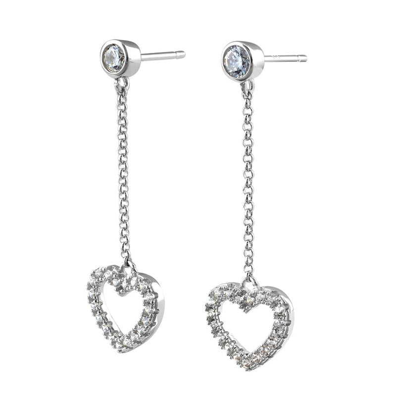 Sterling Silver Dangle CZ Heart Earrings