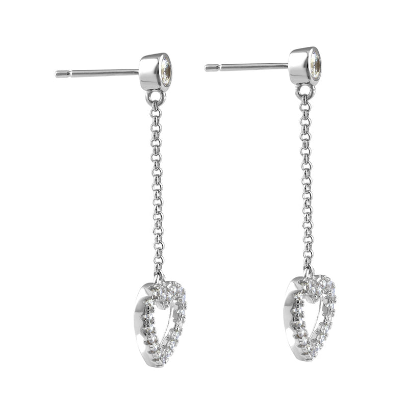 Sterling Silver Dangle CZ Heart Earrings