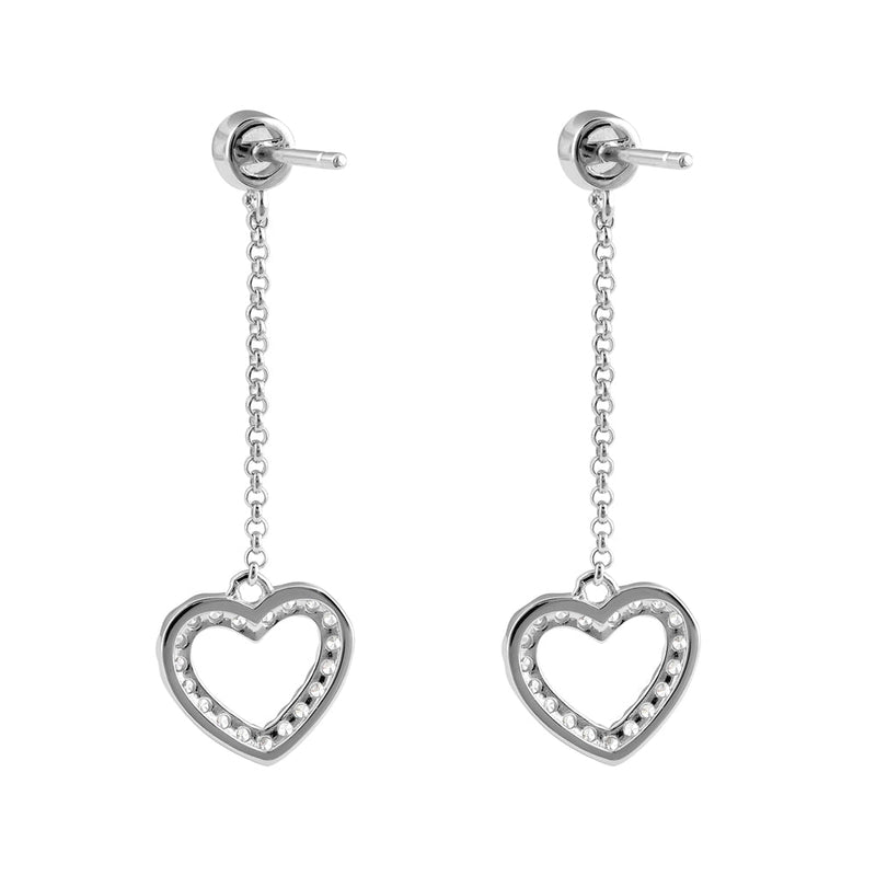 Sterling Silver Dangle CZ Heart Earrings