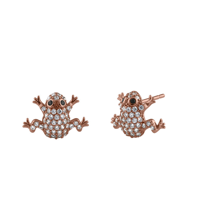 Sterling Silver Rose Gold Plated Frog CZ Earrings